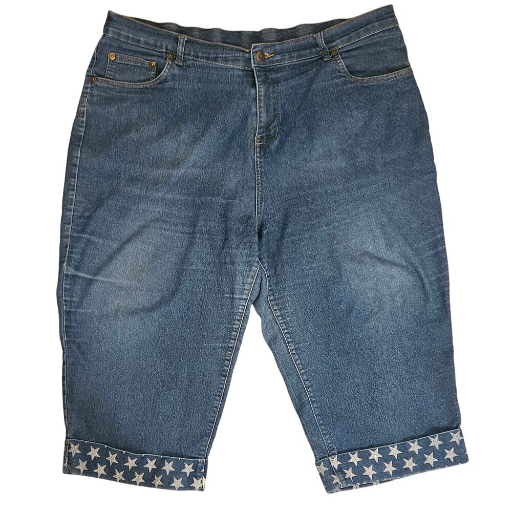 American Sweetheart Women’s Denim Capri Cuffed Hem With White Stars Size 18P